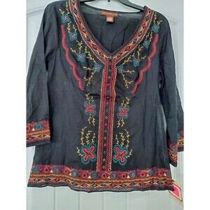 Bandolino Cotton Embroidered Long Sleeve V-Neck Top 10 NEW